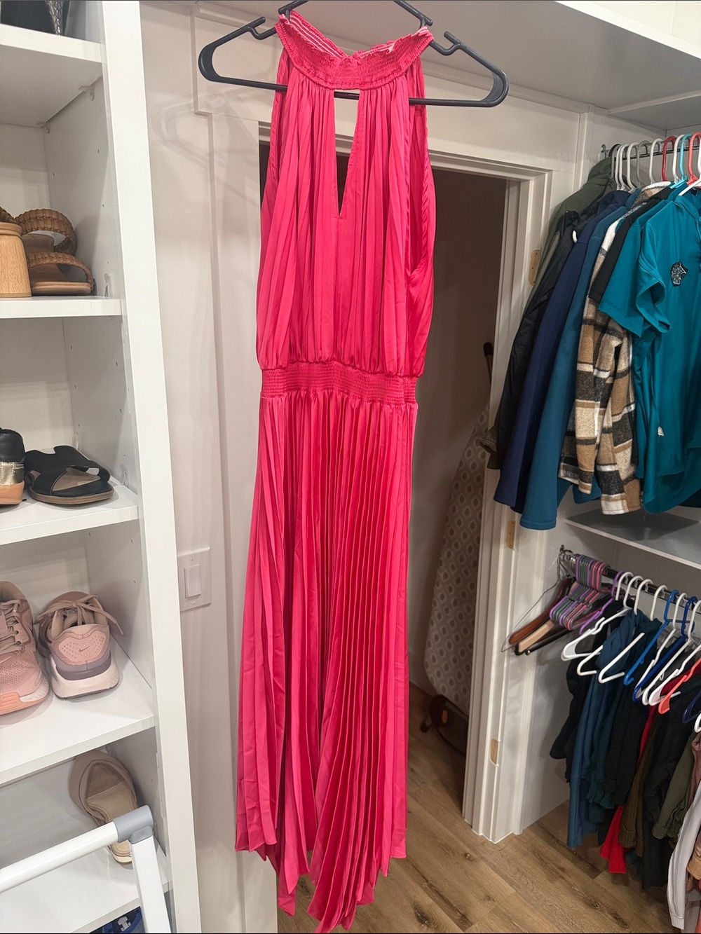 Petal & Pup Hot Pink Halter Pleated Maxi Dress